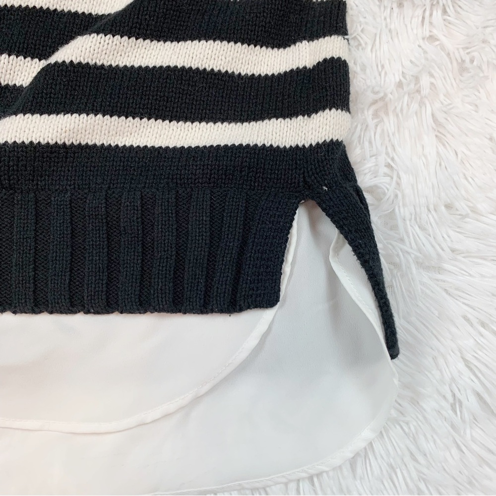 Lauren Ralph Lauren long sleeve layered striped sweater collared gold button - Picture 8 of 10